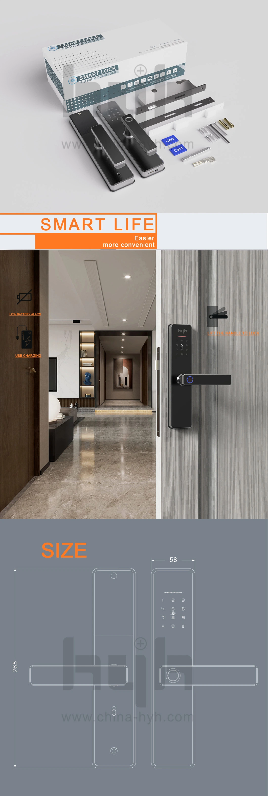 Smart Bedroom WiFi Electronic Intelligent Tuya Digital Fingerprint Smart Door Lock
