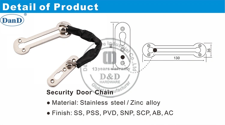 Silver Zinc Alloy Door Lock Chain Accessories for Indoor Door